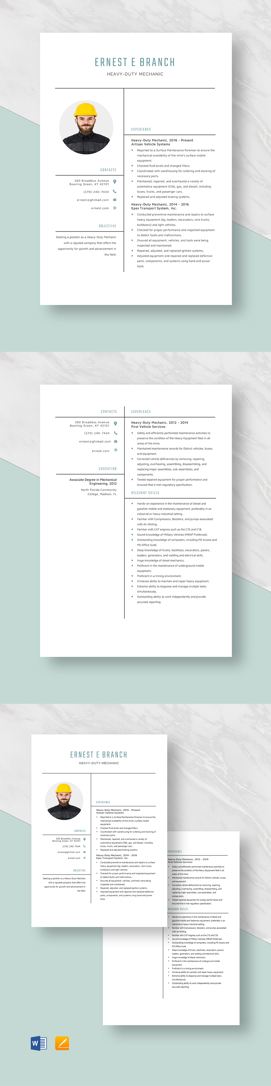 Mechanic Resume Template - Word, Apple Pages, PSD, Publisher | Template.net