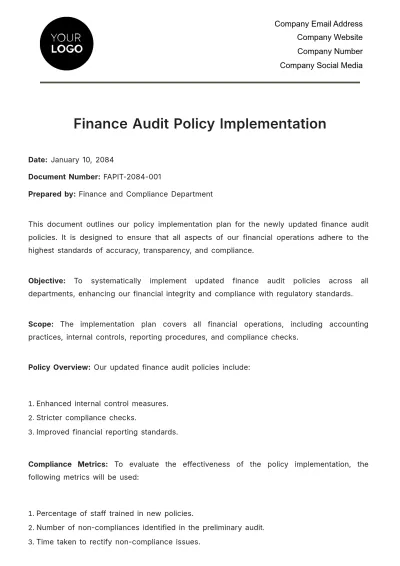 Free Finance Audit Policy Implementation Template to Edit Online
