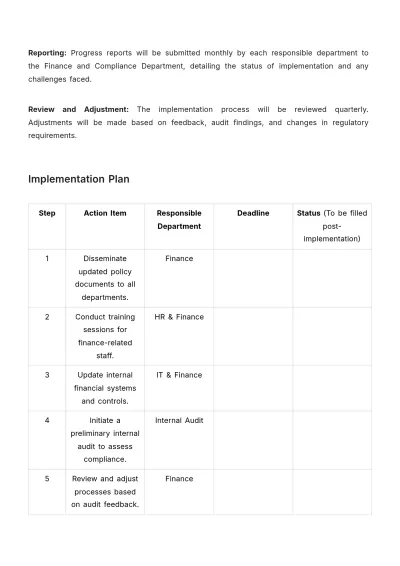 Free Finance Audit Policy Implementation Template to Edit Online