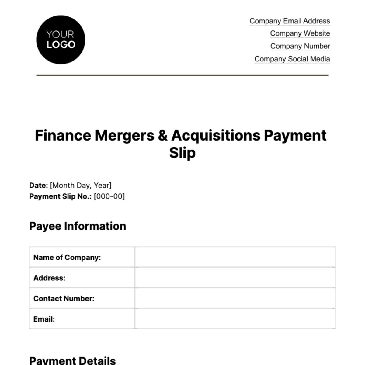 Free Finance Mergers & Acquisitions Payment Slip Template