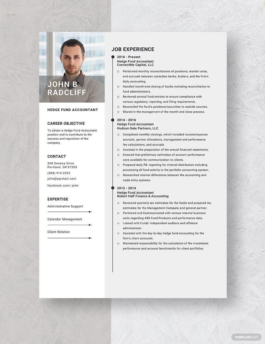 Hedge Fund Accountant Resume in Word, Apple Pages