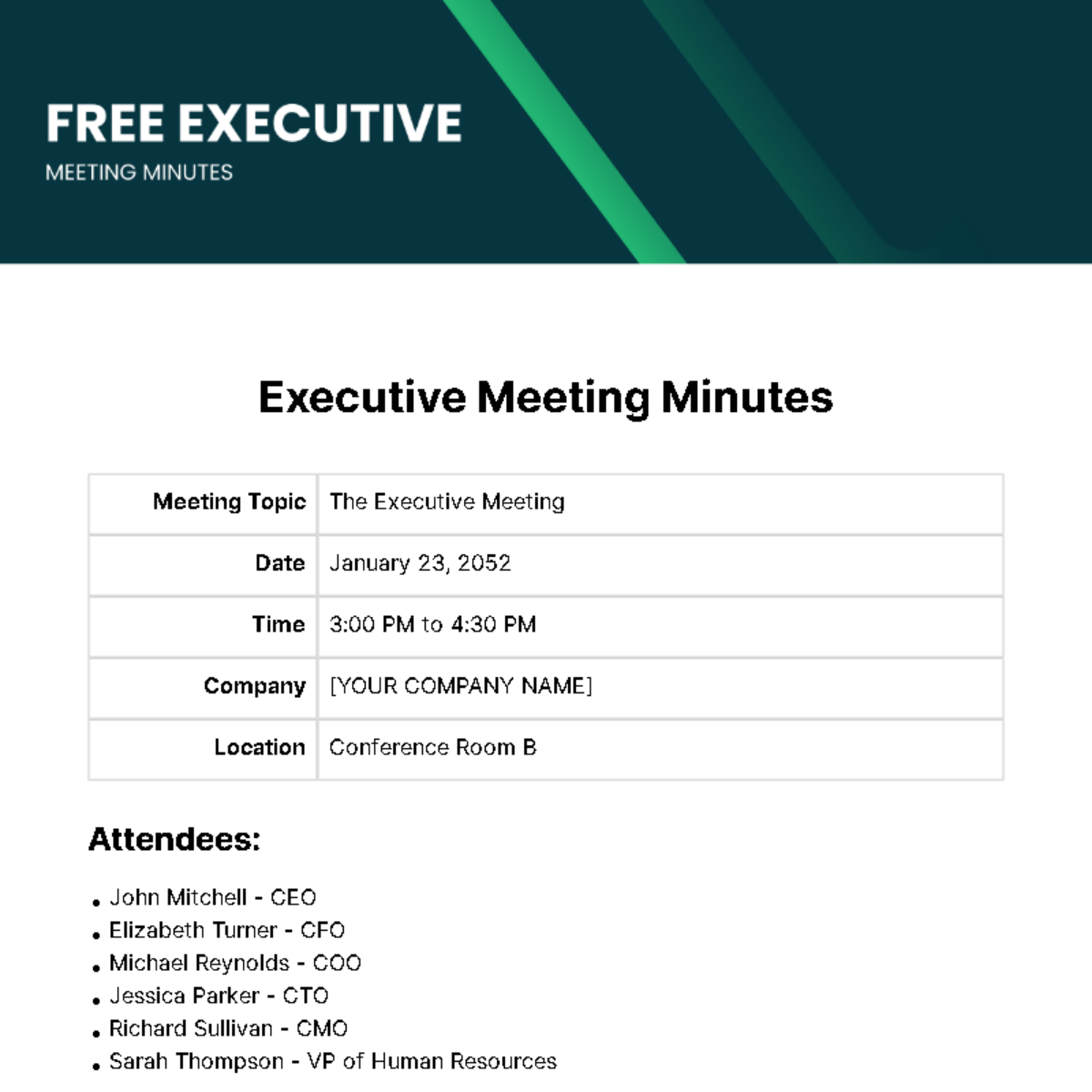 Executive Meeting Minutes  Template