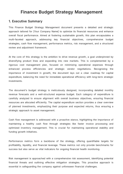 Free Finance Budget Strategy Management Template to Edit Online