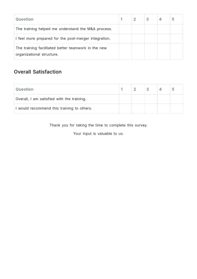 Free Finance Mergers & Acquisitions Integration Training Survey Template to Edit Online