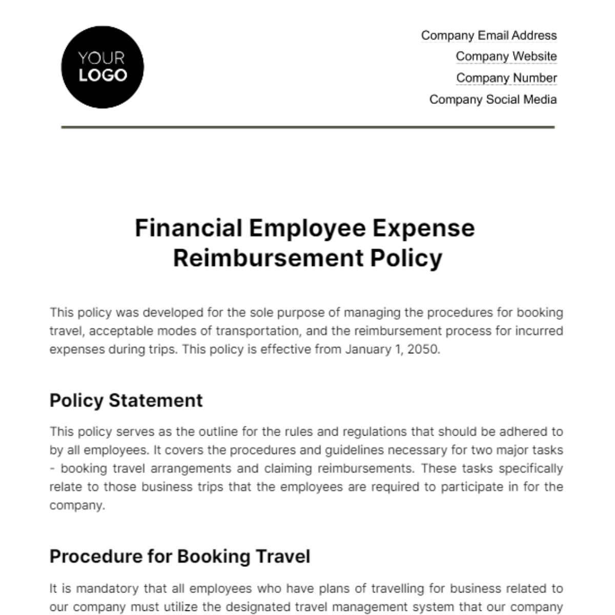 Financial Employee Expense Reimbursement Policy Template