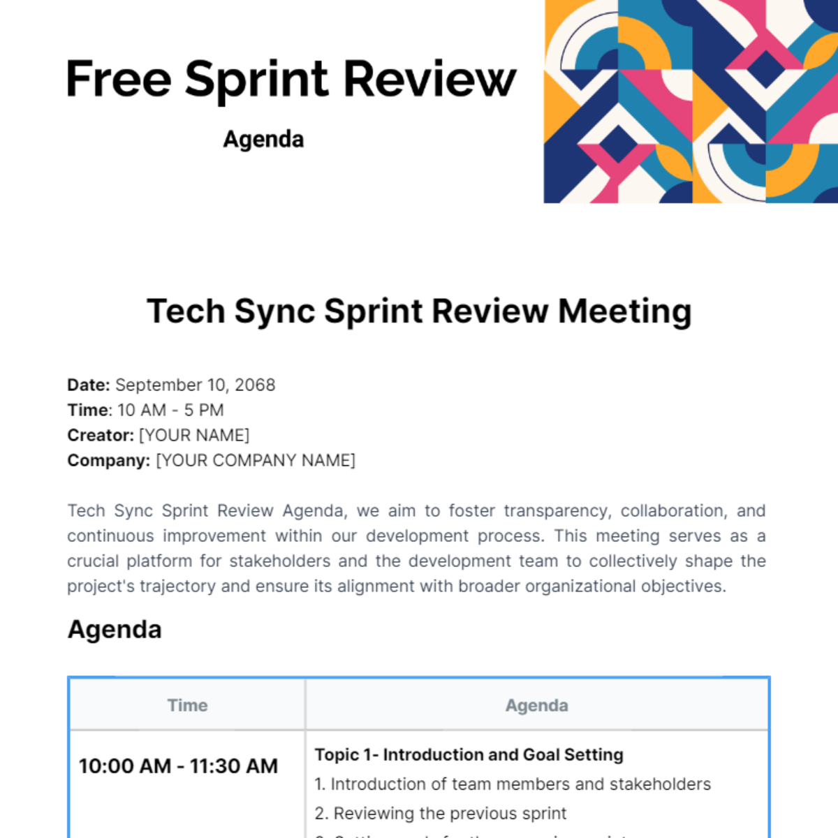 Sprint Review Agenda  Template