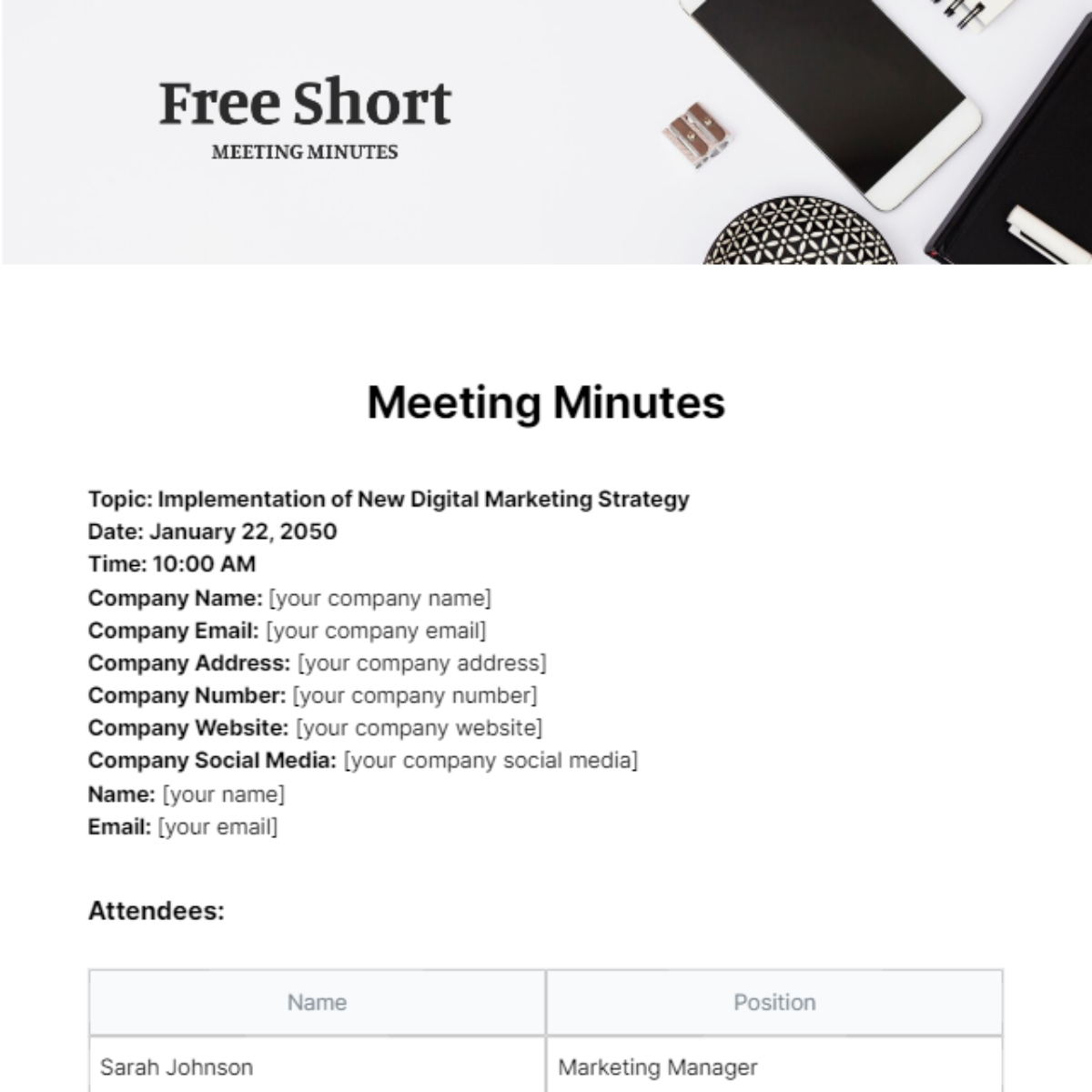 Short Meeting Minutes Template