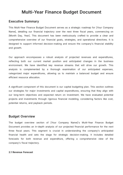 Free Multi-Year Finance Budget Document Template to Edit Online