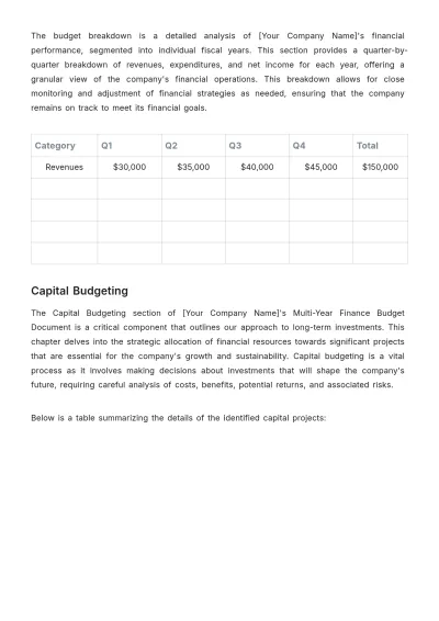 Free Multi-Year Finance Budget Document Template to Edit Online