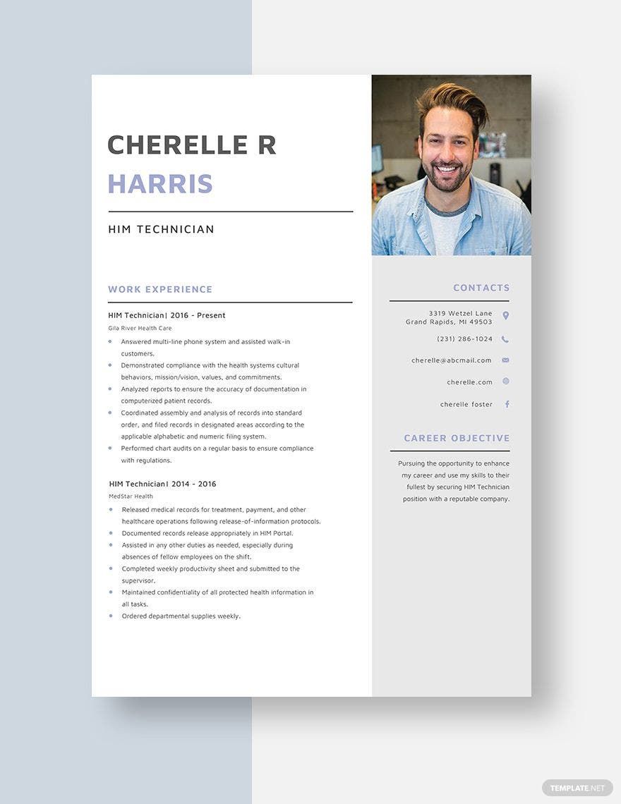 HIM Technician Resume in Word, Apple Pages