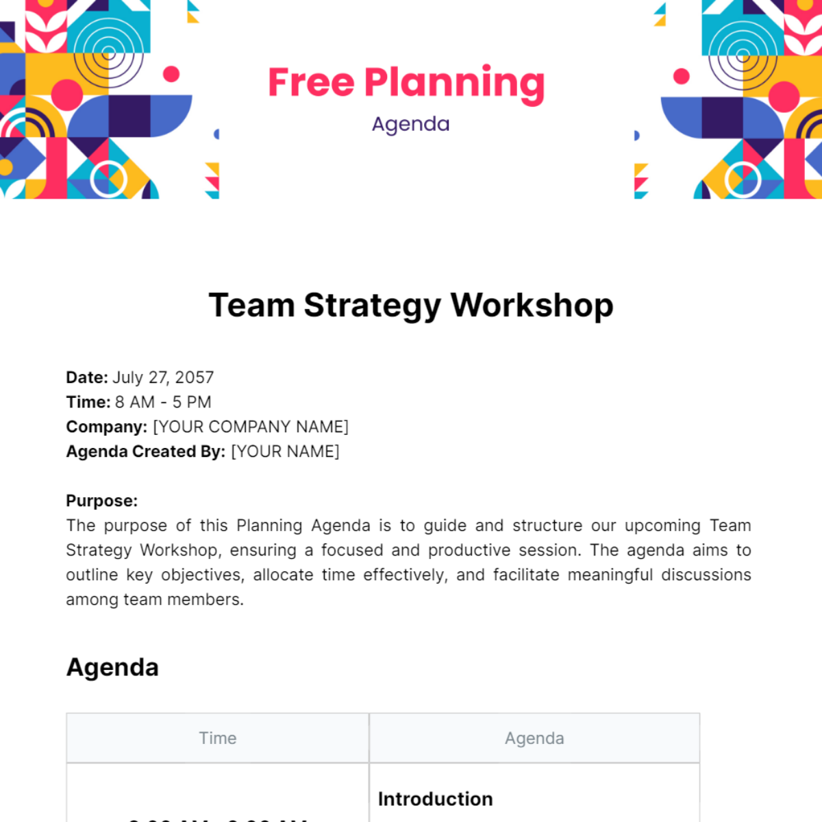Planning Agenda  Template