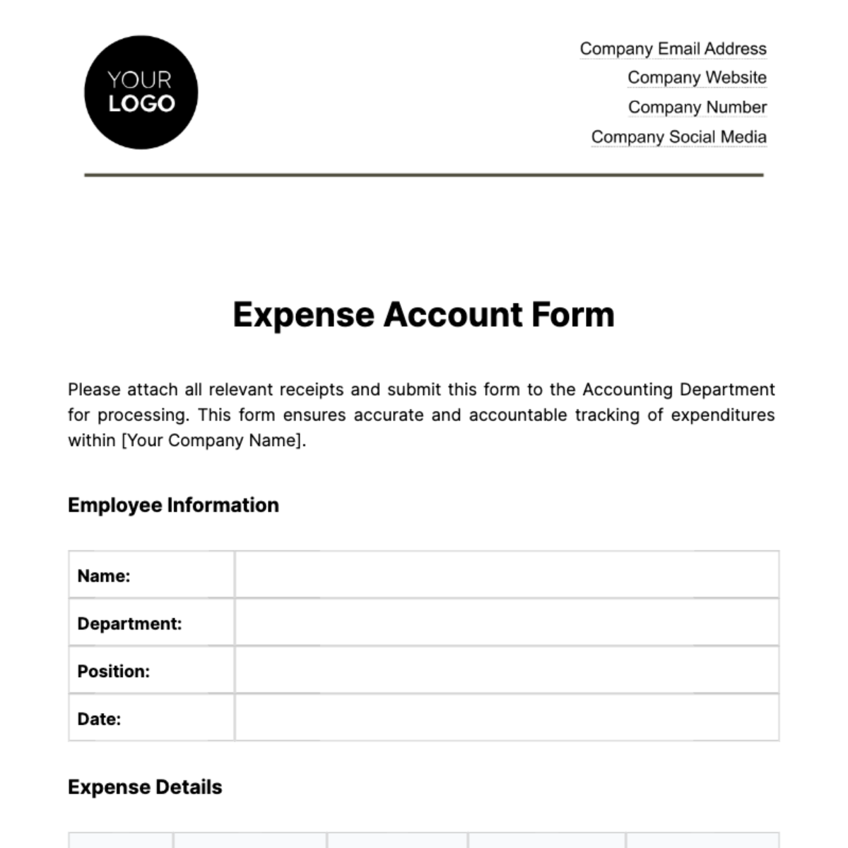 Expense Account Form Template - Edit Online & Download Example ...