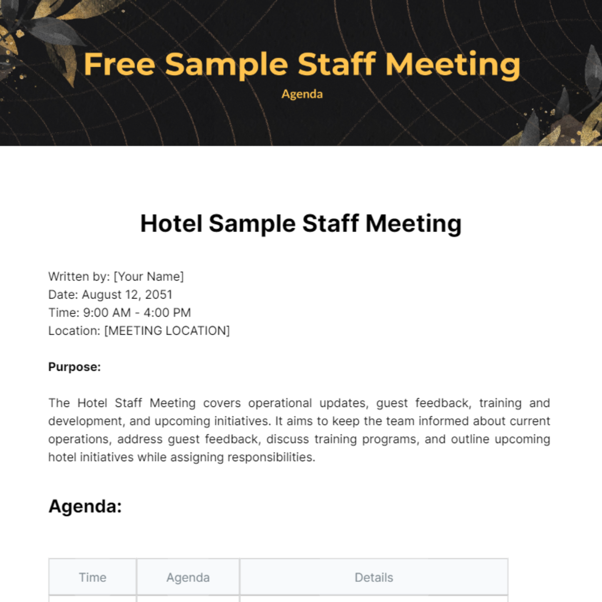 Sample Staff Meeting Agenda Template