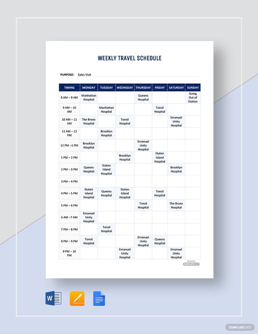 Weekly Travel Schedule Template