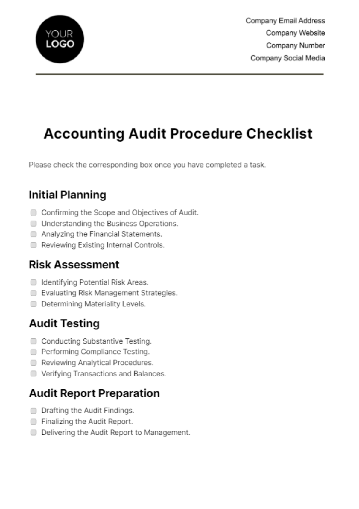 Free Accounting Audit Procedure Checklist Template