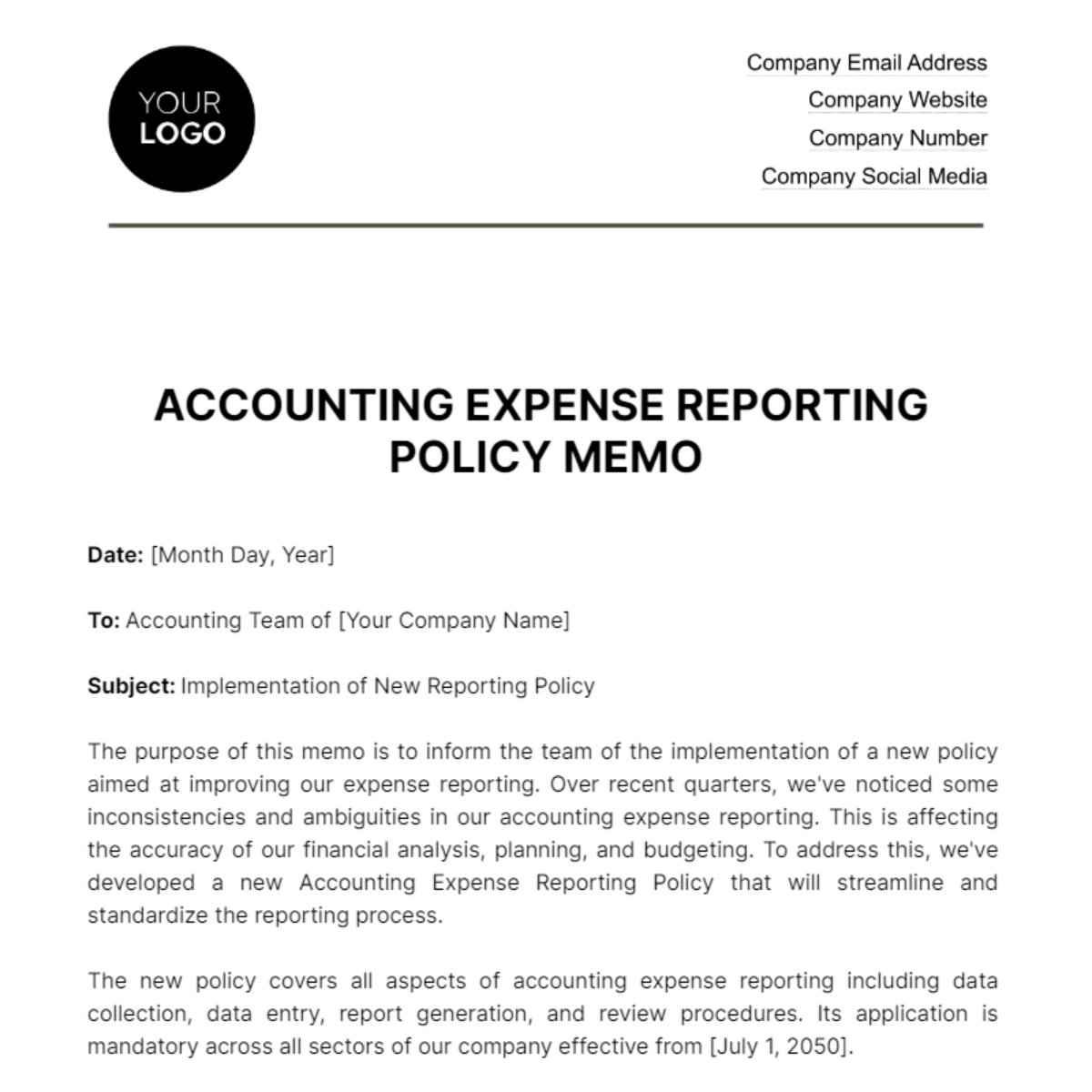 Accounting Expense Reporting Policy Memo Template - Edit Online ...