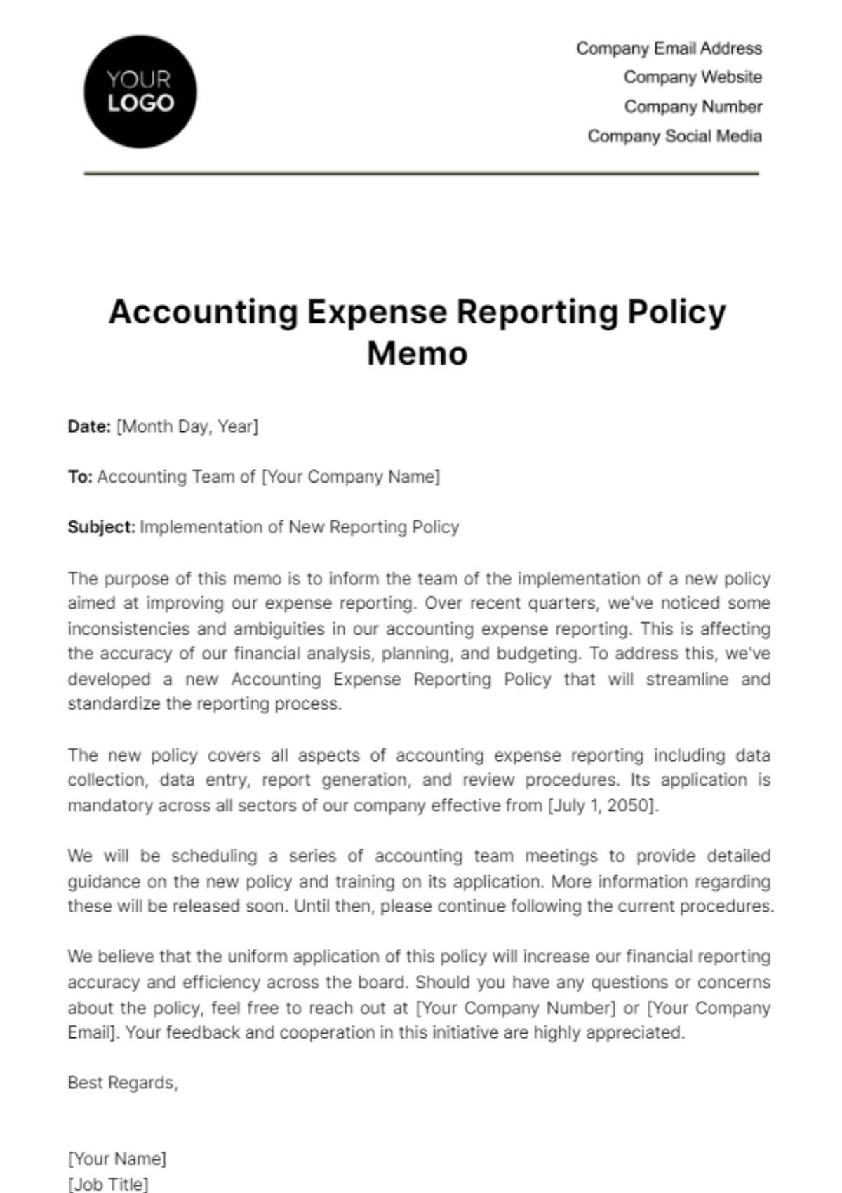 Free Accounting Expense Reporting Policy Memo Template