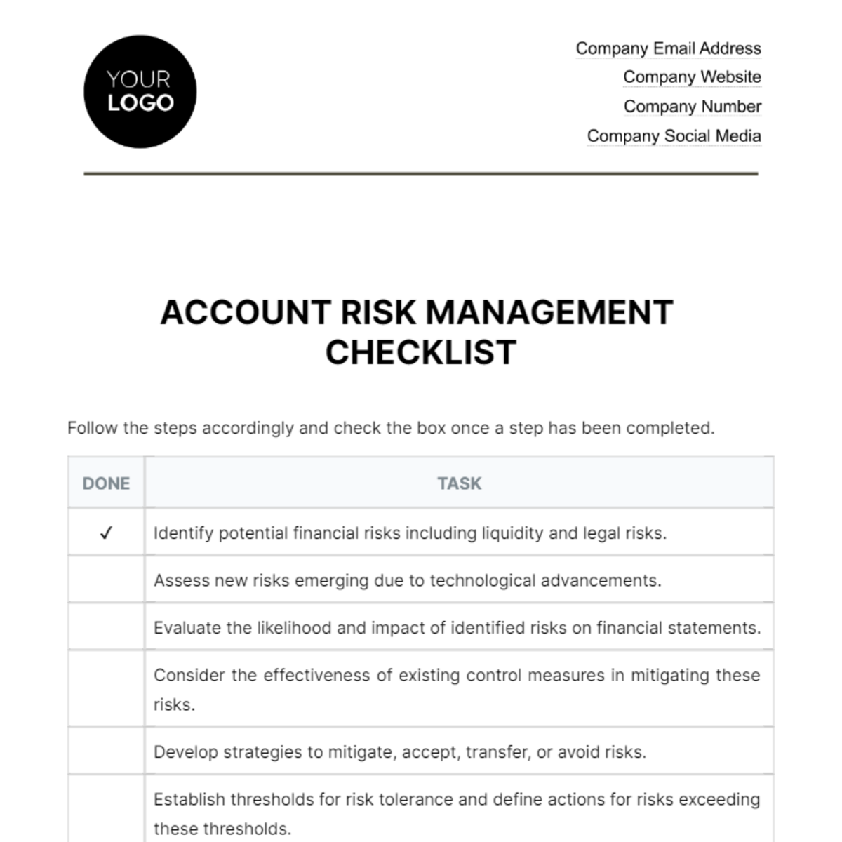 Account Risk Management Checklist Template - Edit Online & Download