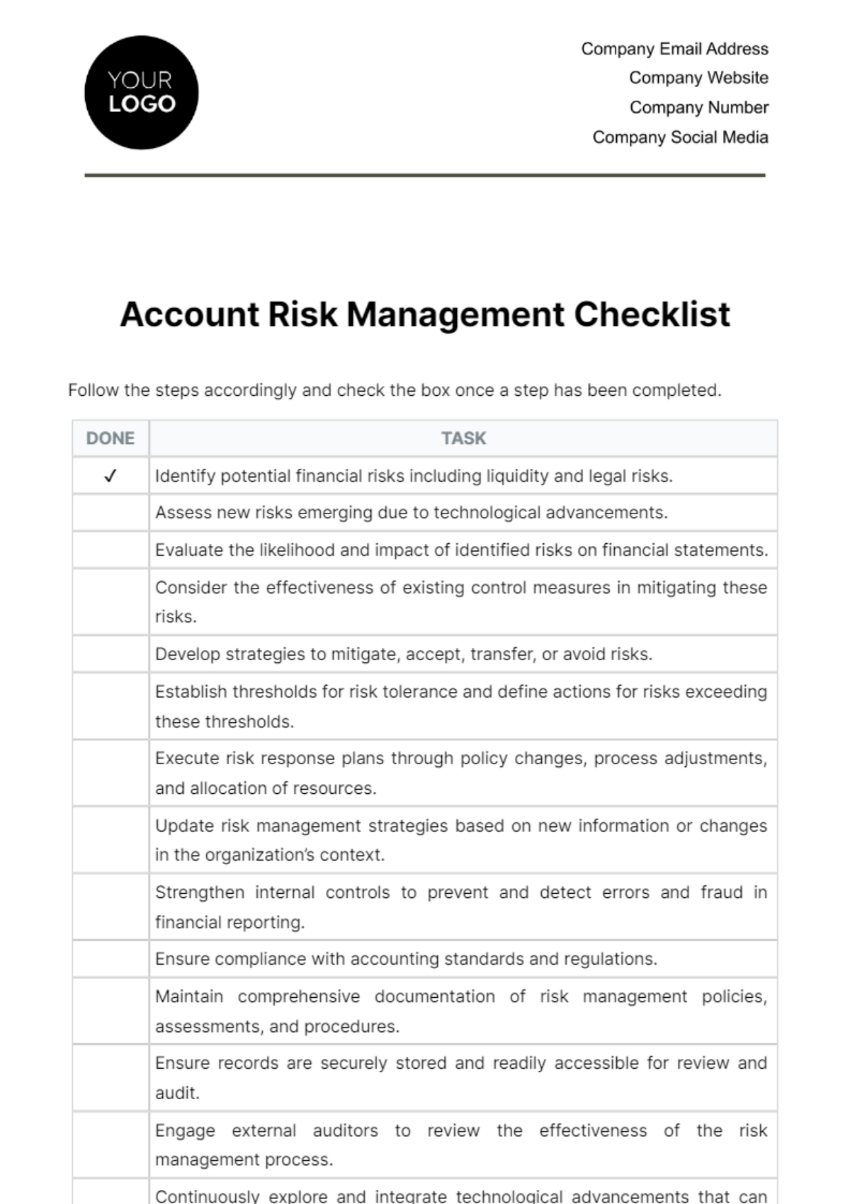 Free Account Risk Management Checklist Template