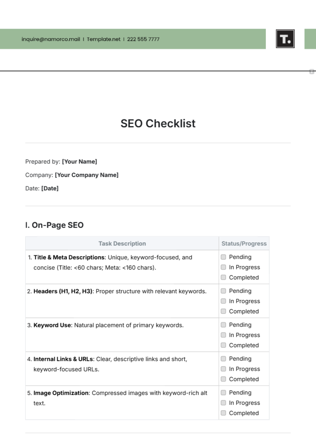 Free SEO Checklist Template