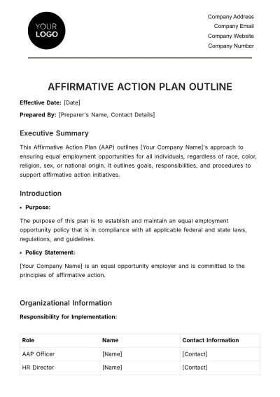 Free Affirmative Action Plan Outline HR Template to Edit Online