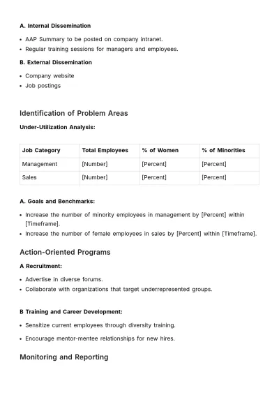 Free Affirmative Action Plan Outline HR Template to Edit Online