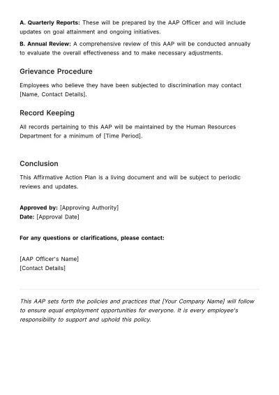Free Affirmative Action Plan Outline HR Template to Edit Online