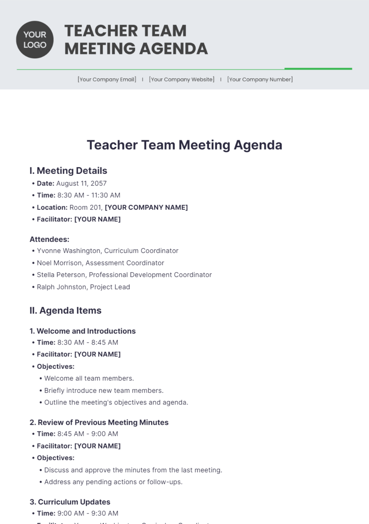 Free Teacher Team Meeting Agenda Template - Edit Online & Download ...