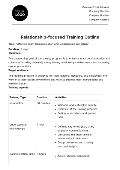 Free Relationship-focused Training Outline HR Template to Edit Online