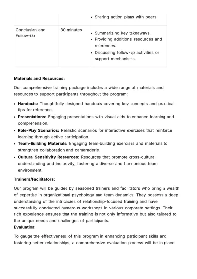 Free Relationship-focused Training Outline HR Template to Edit Online