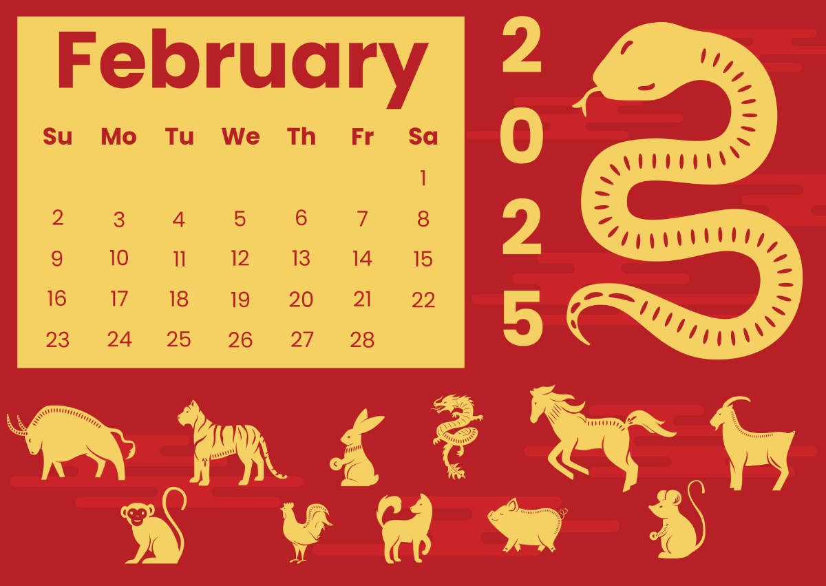 Free Chinese New Year Animals Calendar Template