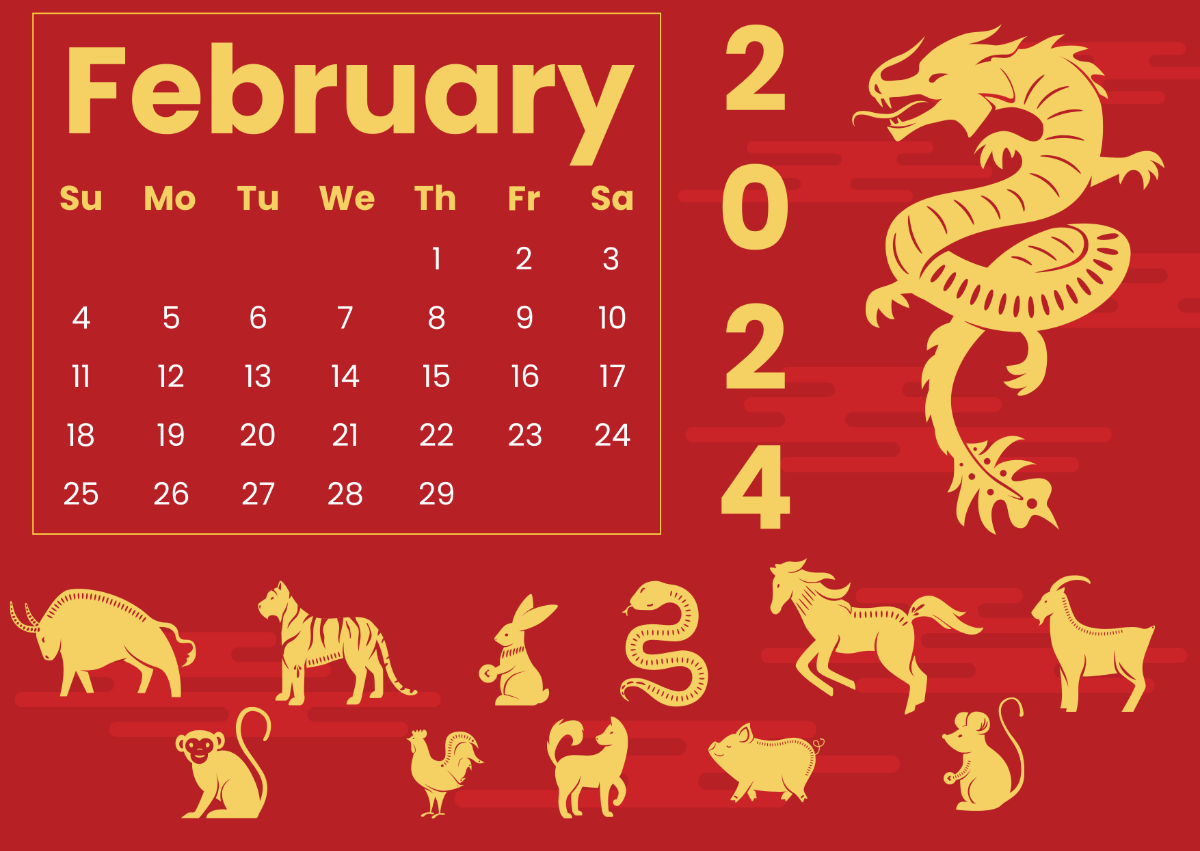 Chinese New Year Animals Calendar Template