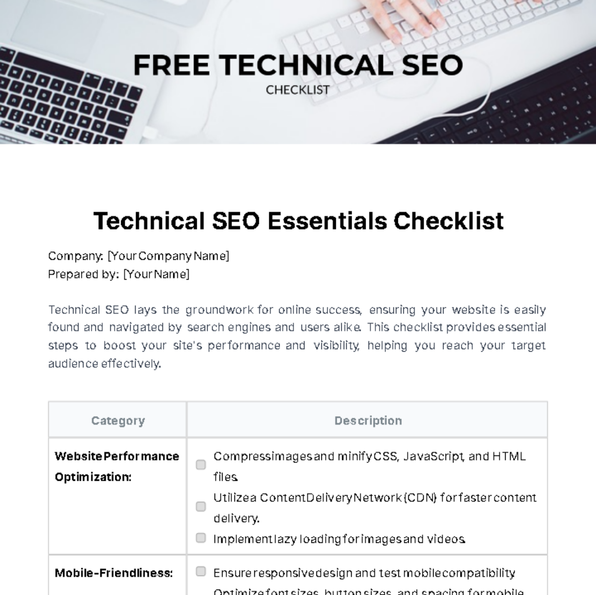 Technical SEO Checklist Template