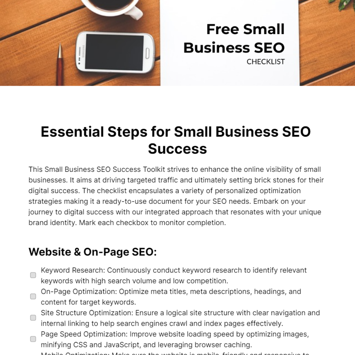 Small Business SEO Checklist Template