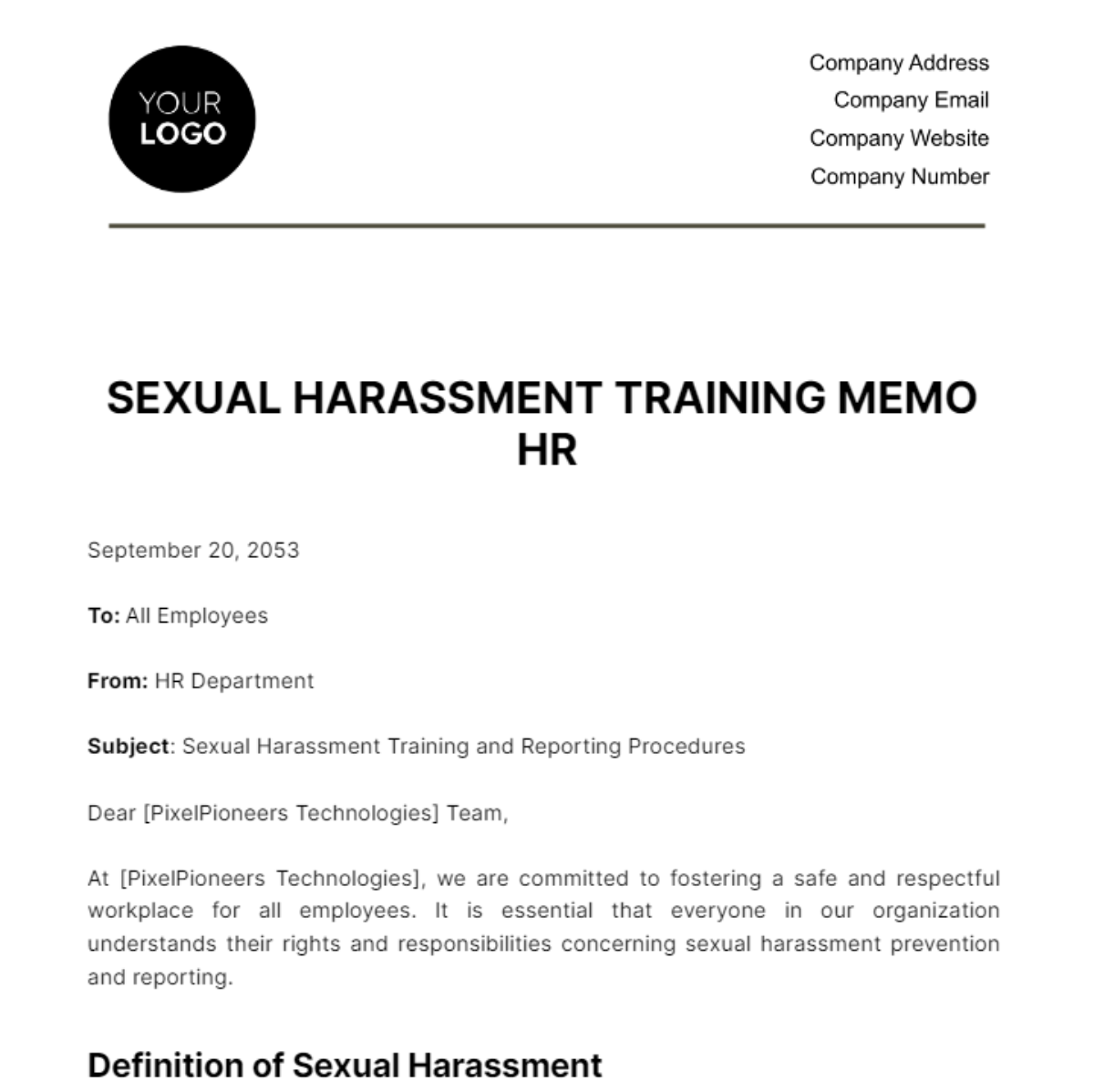 Free Sexual Harassment Training Memo HR Template