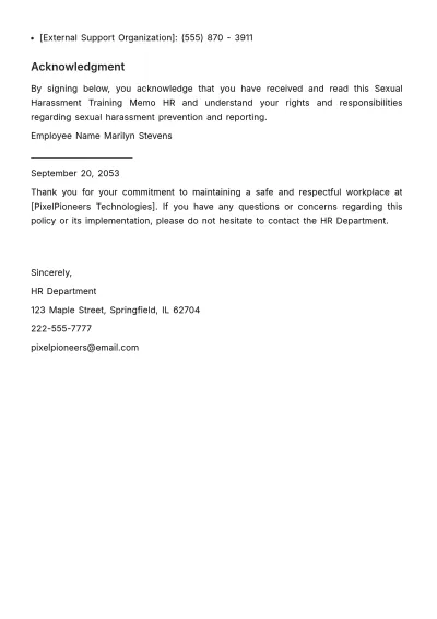 Free Sexual Harassment Training Memo HR Template to Edit Online