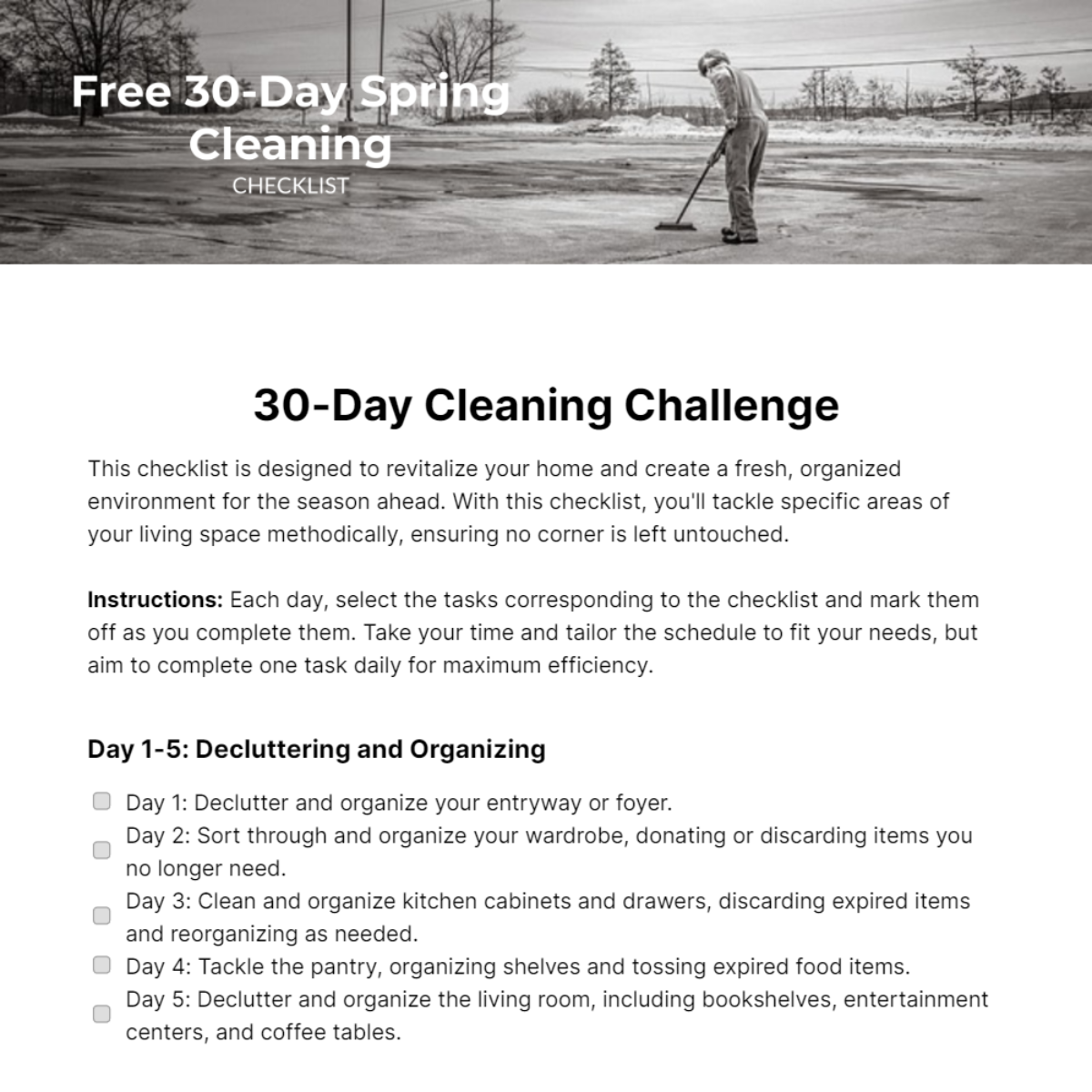 30-Day Spring Cleaning Checklist Template