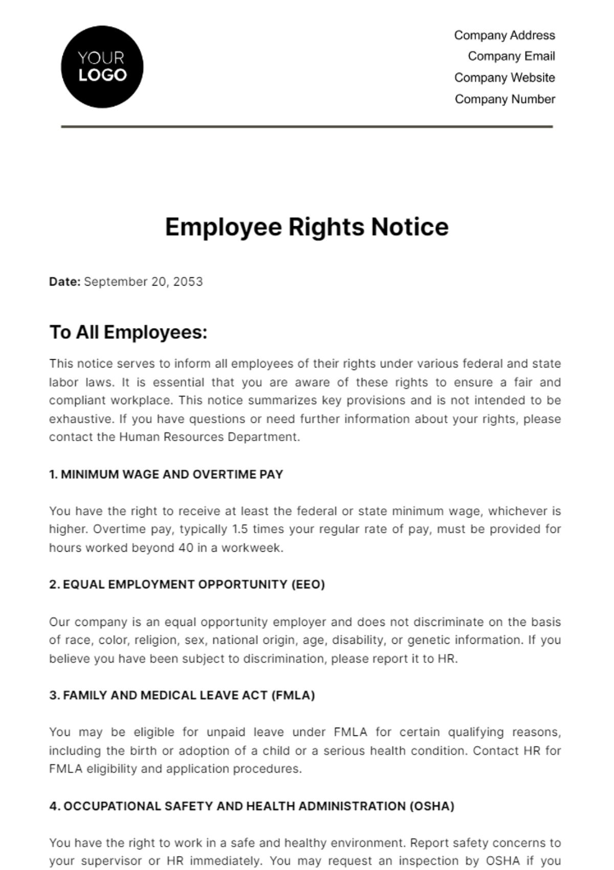 Employee Rights Notice HR Template