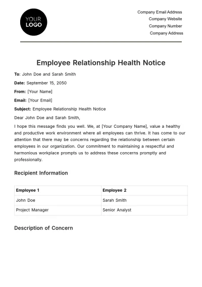 Free Employee Relationship Health Notice HR Template to Edit Online