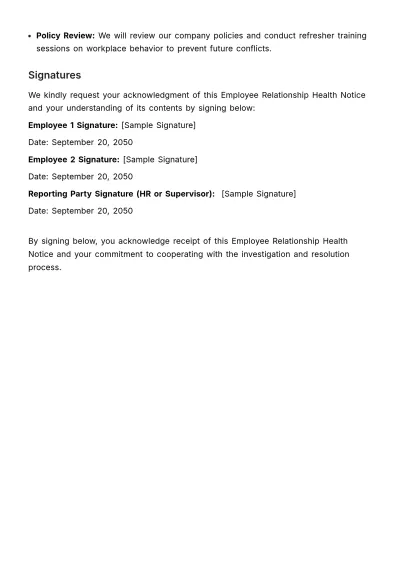 Free Employee Relationship Health Notice HR Template to Edit Online
