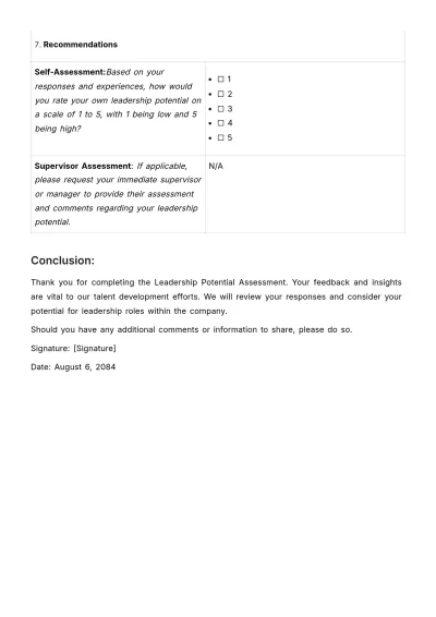 Free Leadership Potential Assessment HR Template to Edit Online