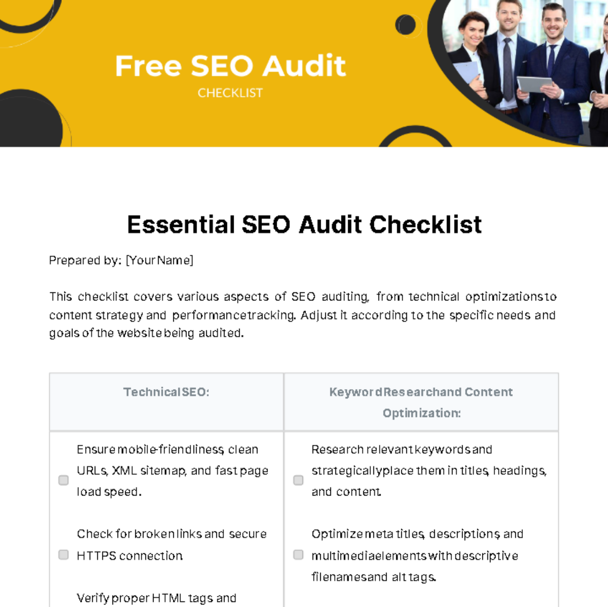 SEO Audit Checklist Template