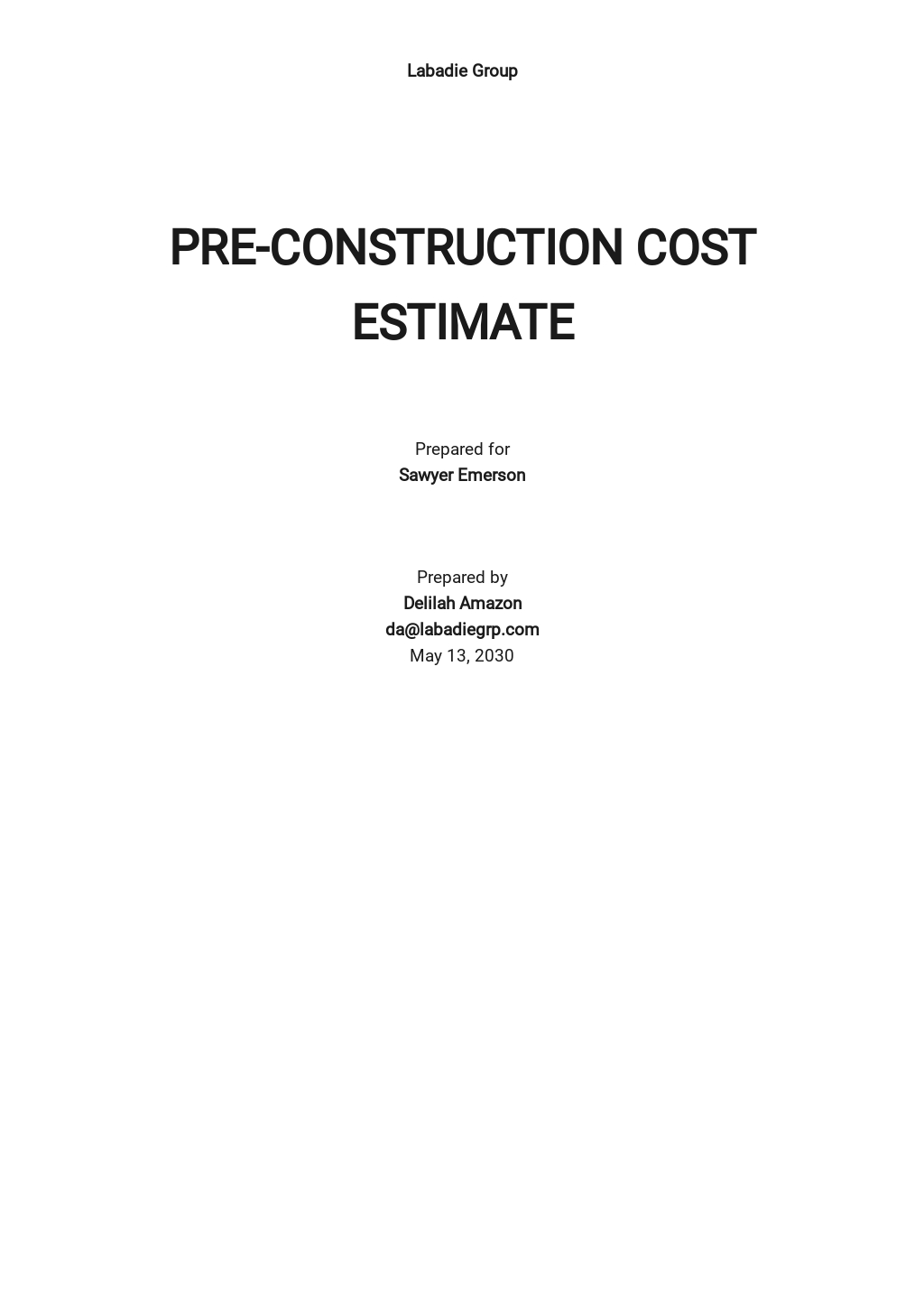 Google Docs Construction Estimate Template