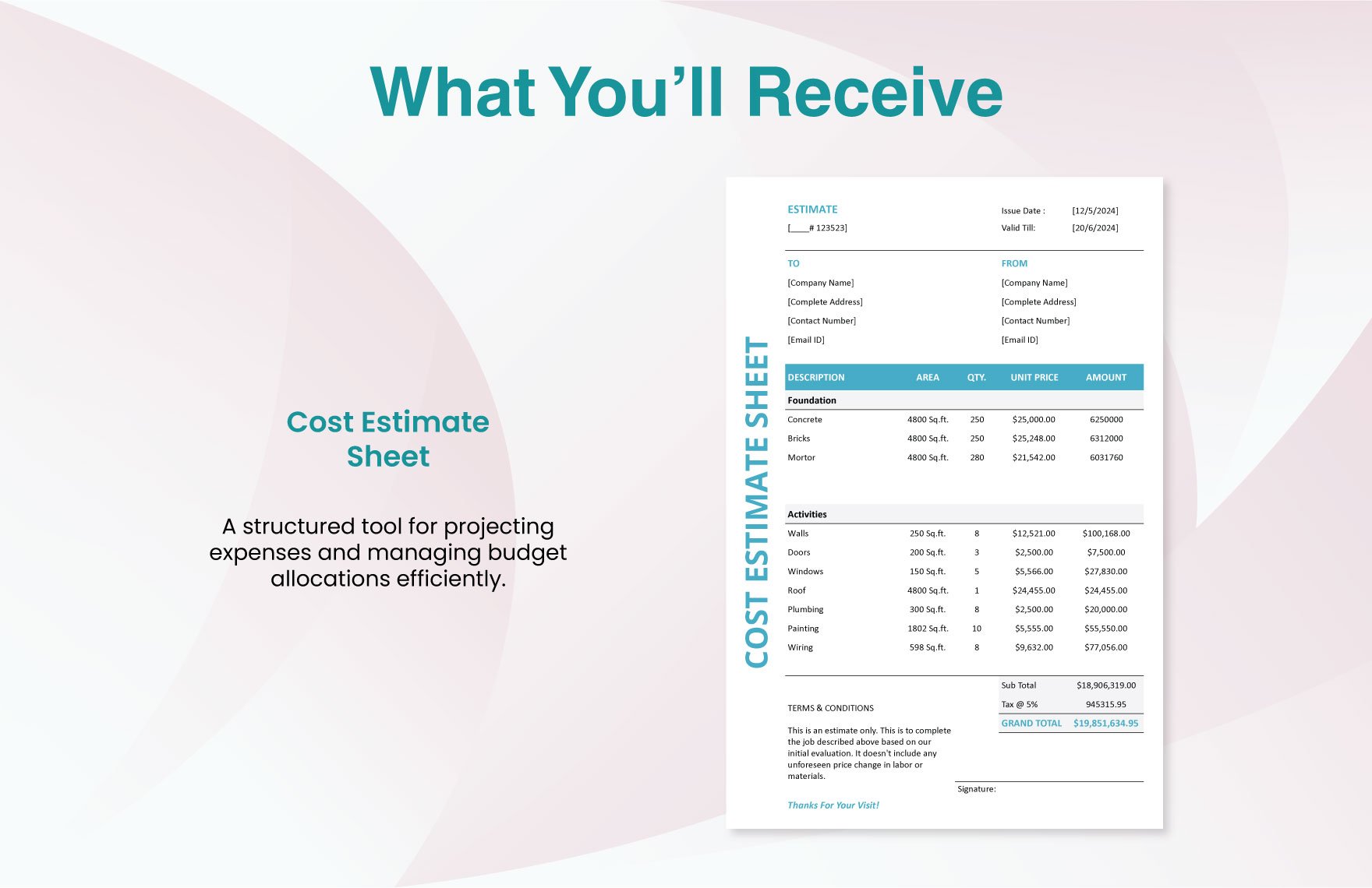 Cost Estimate Sheet Template