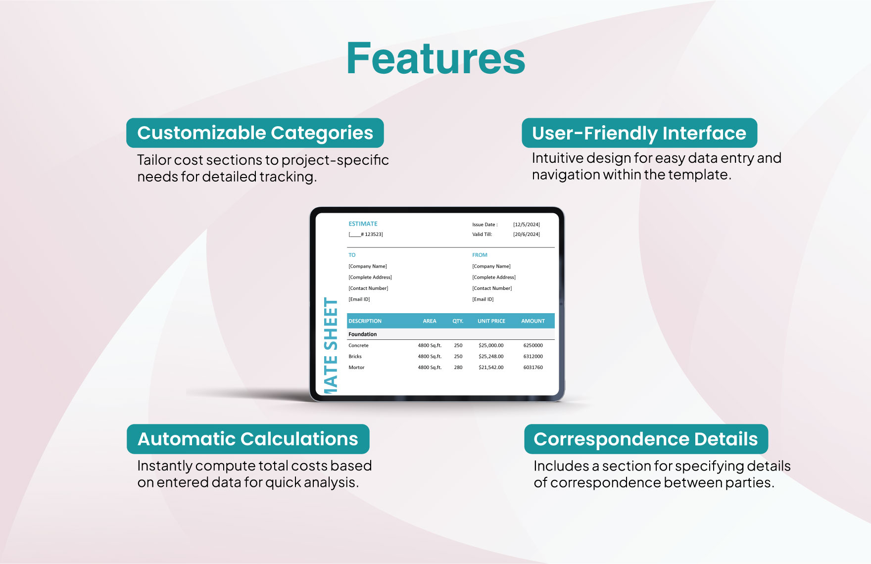 Cost Estimate Sheet Template