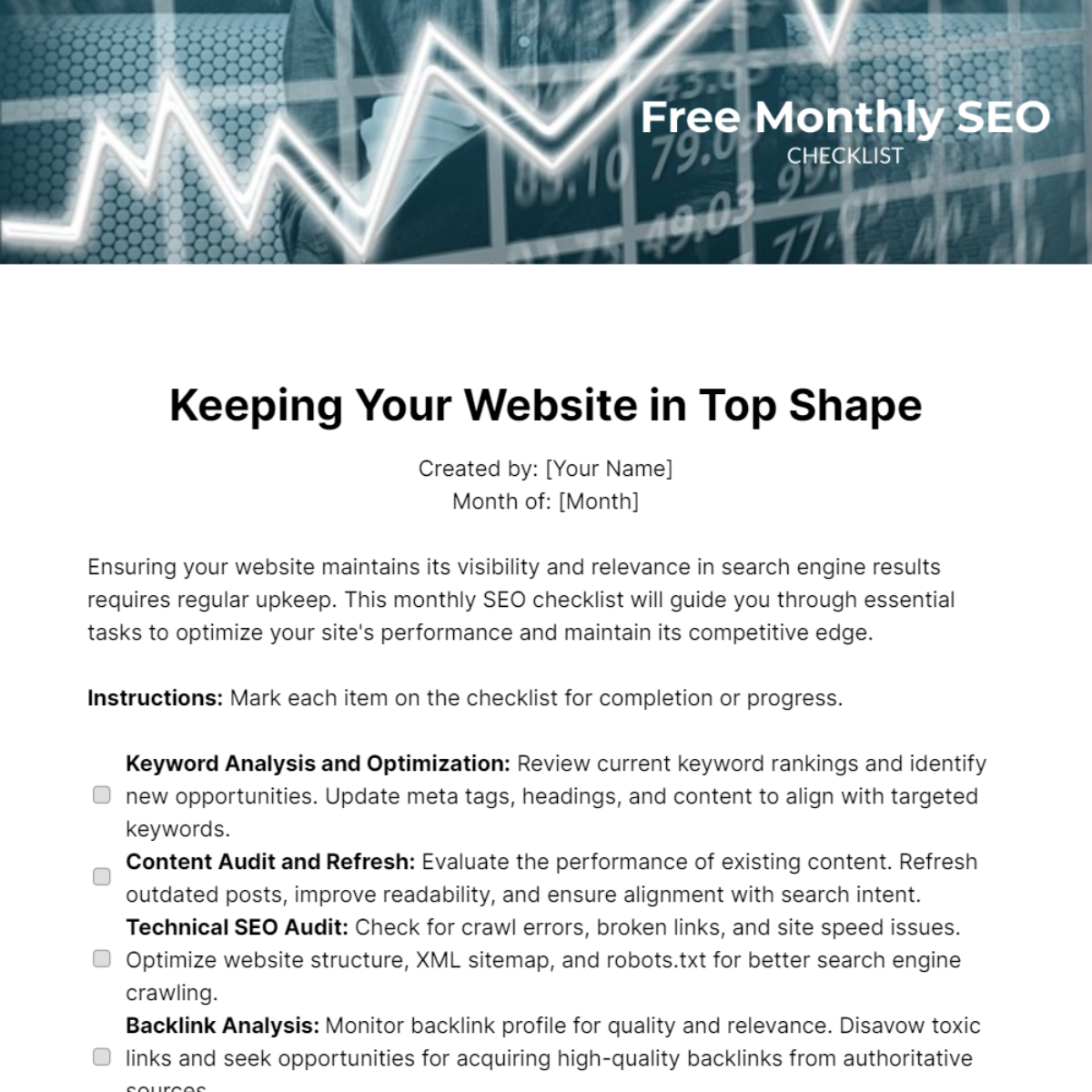 Monthly SEO Checklist Template