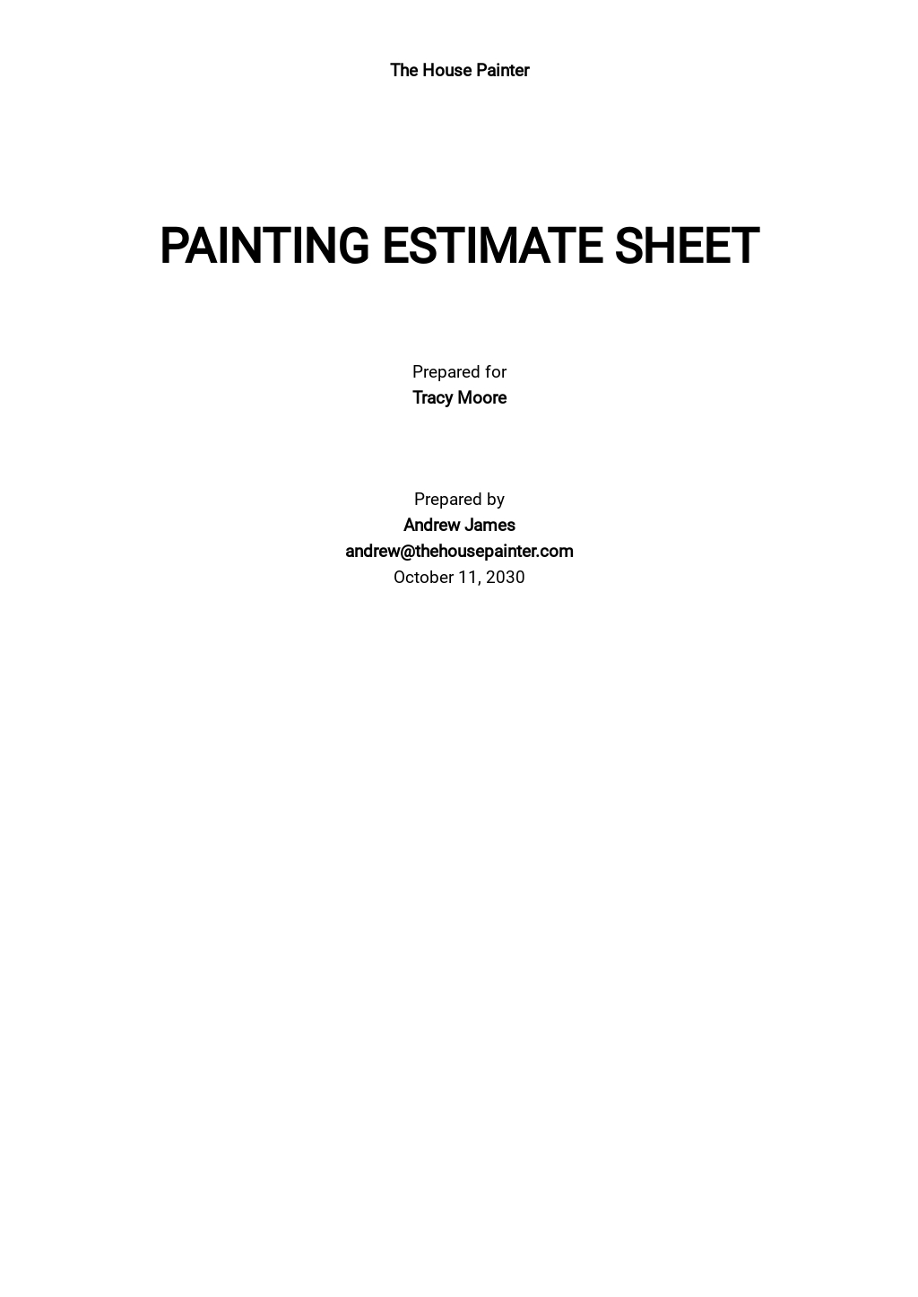 Painting Estimate Sheet Template Google Docs, Google Sheets, Excel