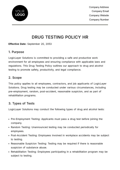 Free Drug Testing Policy HR Template to Edit Online