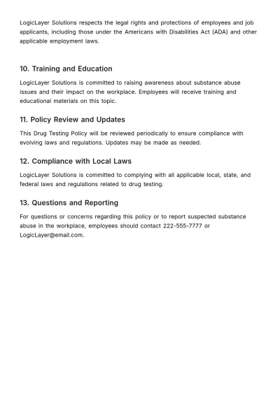 Free Drug Testing Policy HR Template to Edit Online