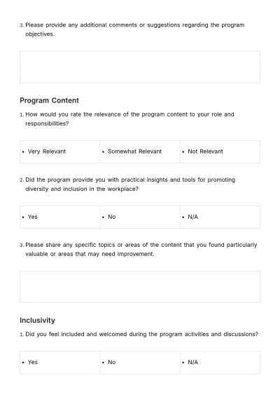 Free Diversity Program Feedback Questionnaire HR Template to Edit Online